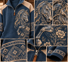 Women's Retro Western Horse Printed Zipper Hoodie