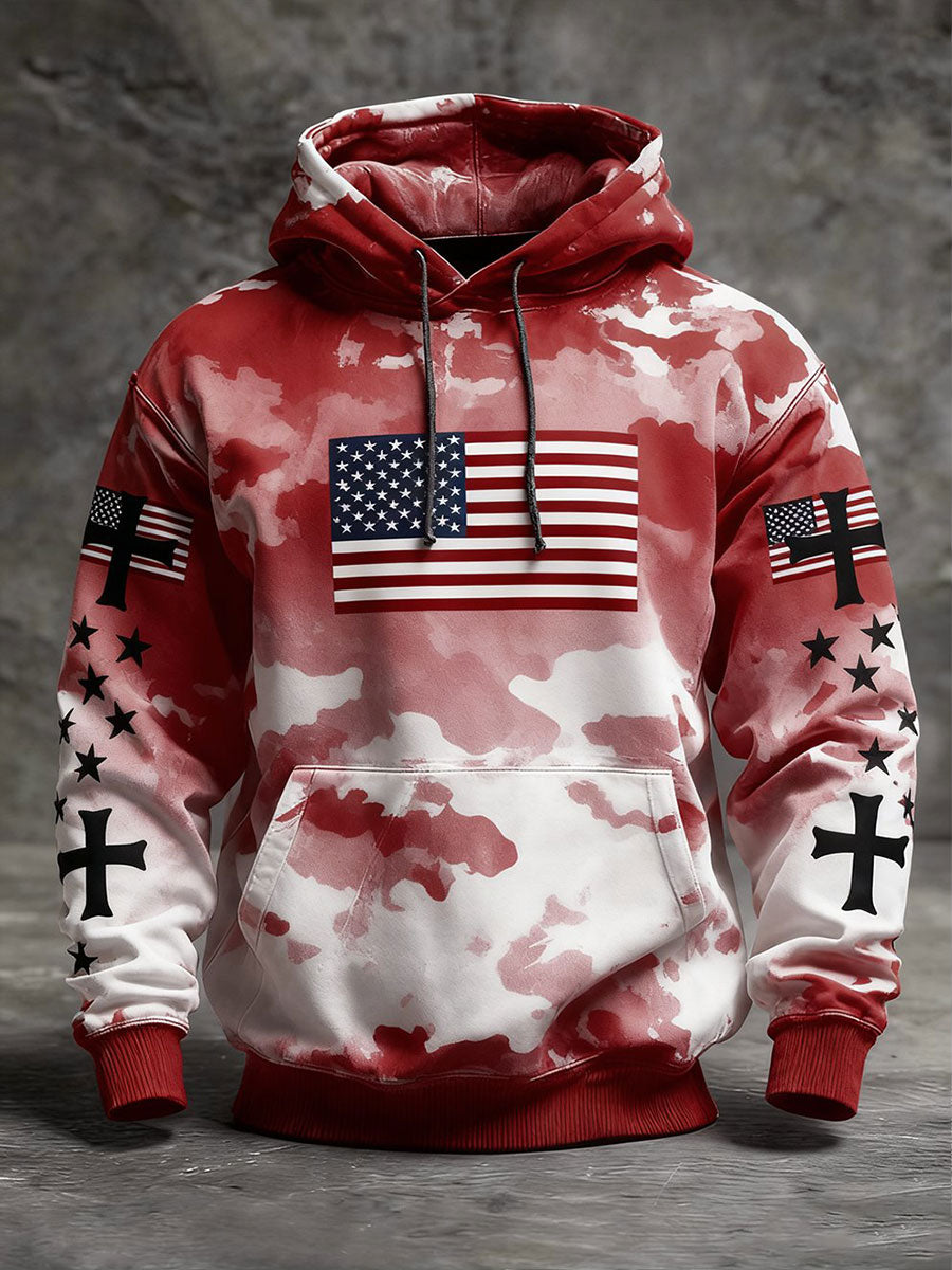 Men's Vintage Faith American Flag Camo Hoodie