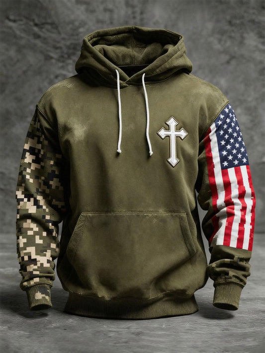 Men's Vintage Faith American Flag Camo Hoodie