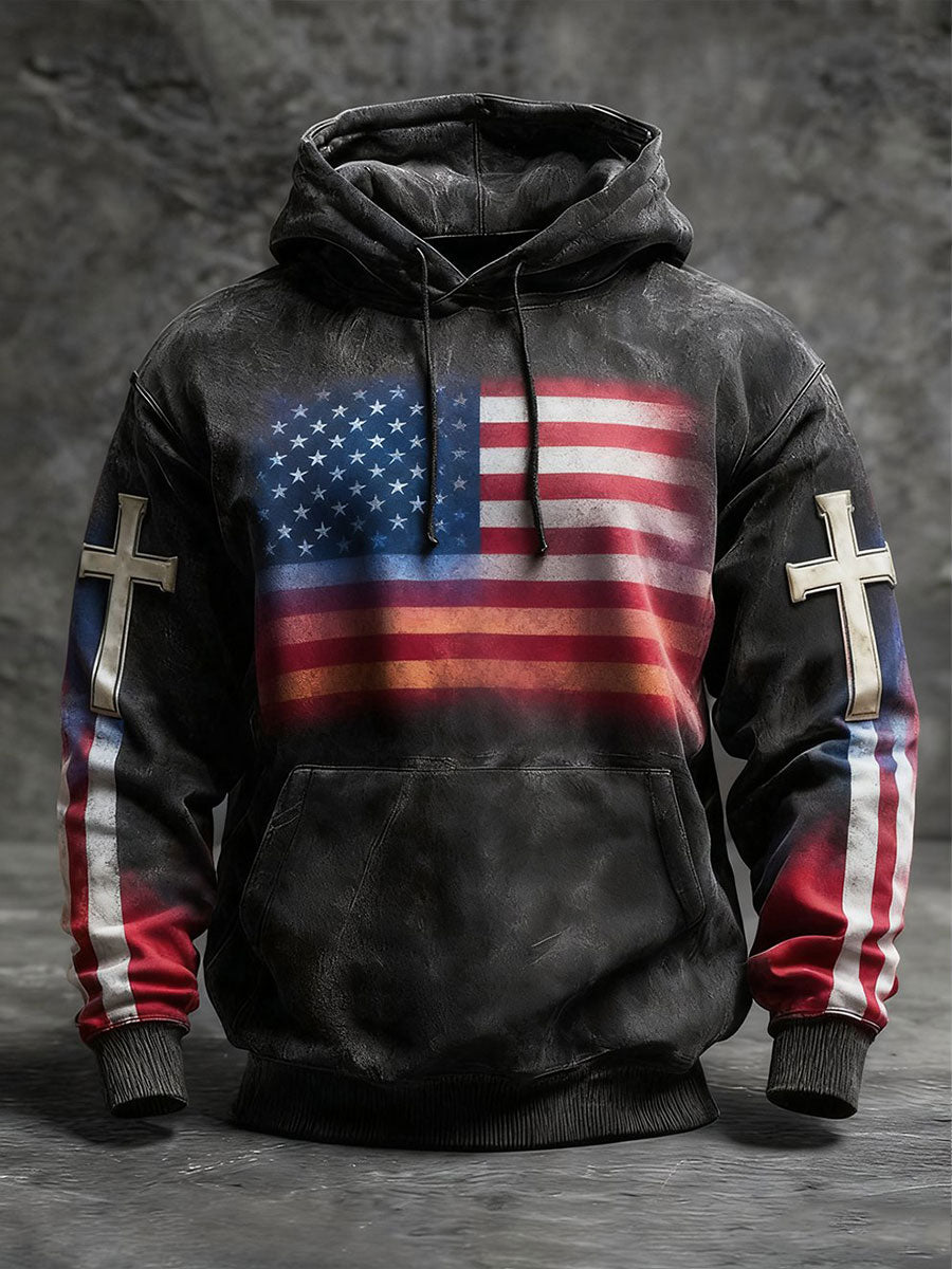 Men's Vintage Faith American Flag Camo Hoodie