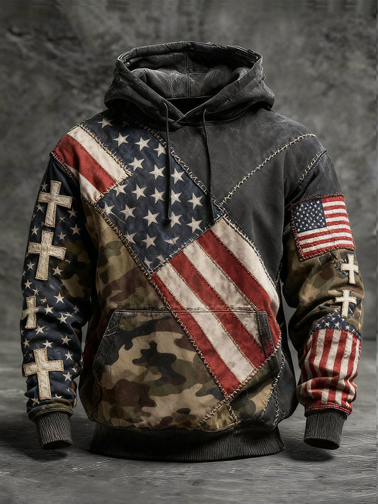 Men's Vintage Faith American Flag Camo Hoodie