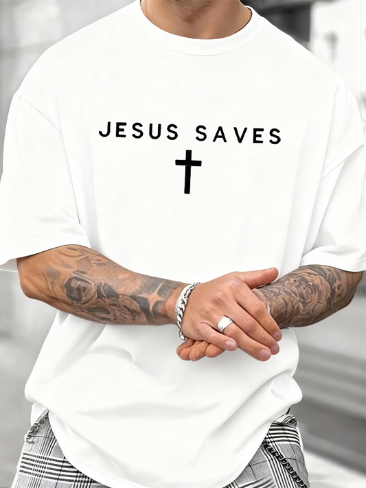 Men's Jesus Saves Faith Print T-shirt