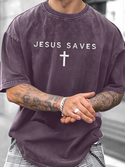 Men's Jesus Saves Faith Print T-shirt