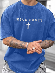Men's Jesus Saves Faith Print T-shirt