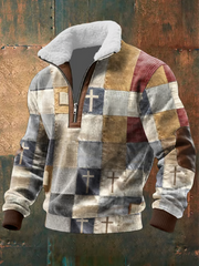 Men's Faith Patchwork Print baggy zip-up hoodie