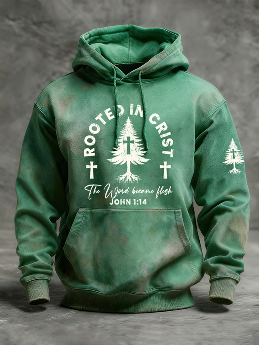 Men's Christmas combined with faith print Oversized Drop-Shoulder Hoodie with Pockets