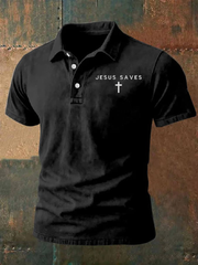 Men's Jesus Saves Faith Print Polo Shirt