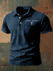 Men's Jesus Saves Faith Print Polo Shirt