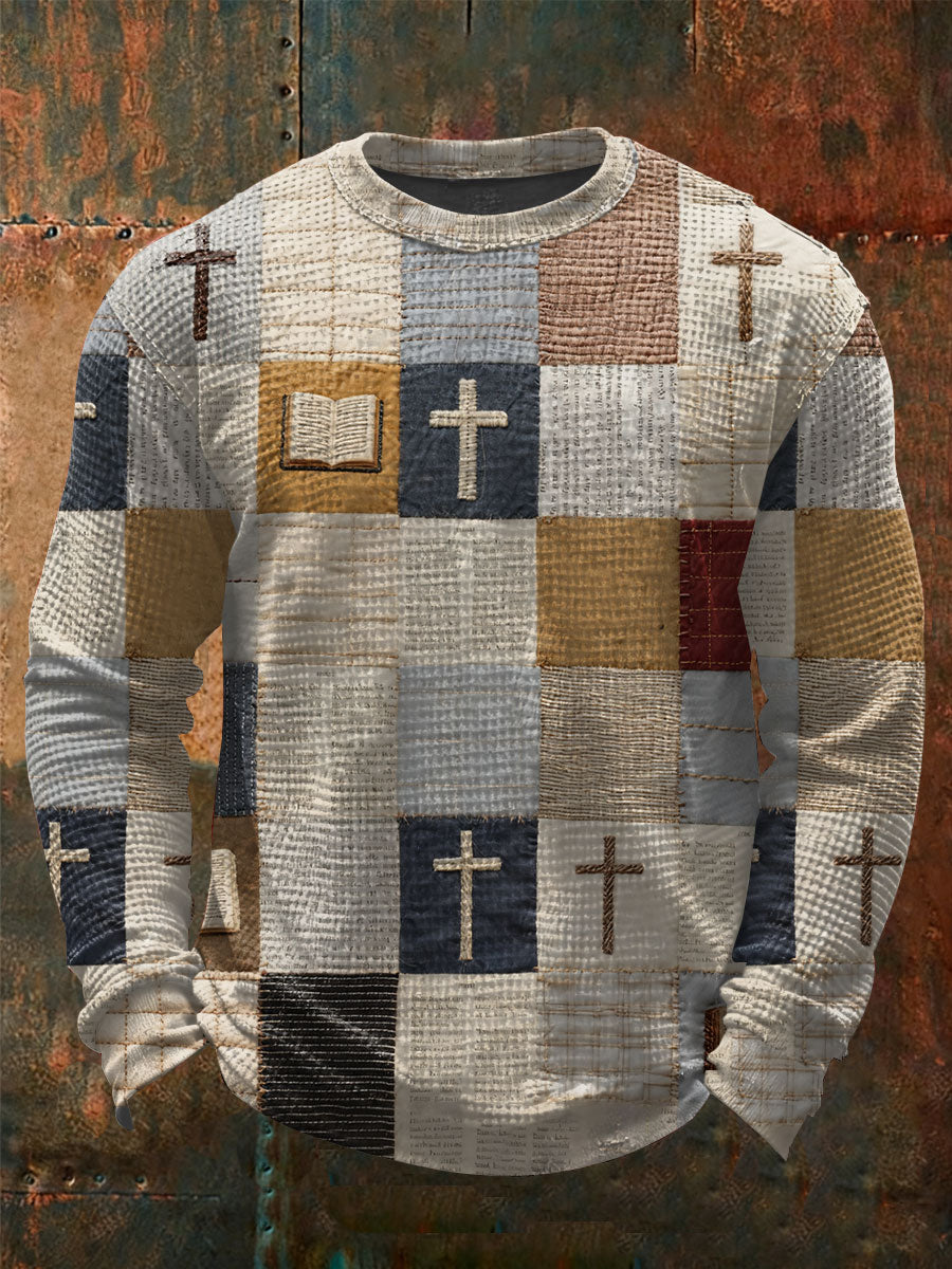 Men's Faith Patchwork Print Waffle Long Sleeve T-Shirt