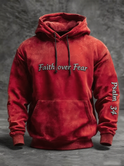 Men's Vintage Cross Faith Over Fear Psalm 34 Print Hoodie