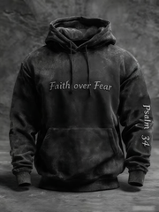 Men's Vintage Cross Faith Over Fear Psalm 34 Print Hoodie