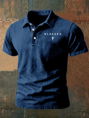Men's Jesus Blessed Faith Print Polo Shirt