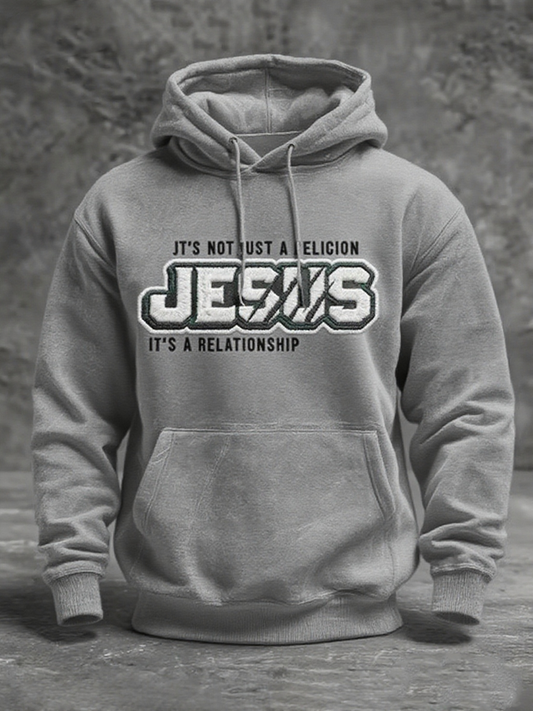 Men's JESUS  Print Oversized Drop-Shoulder Hoodie with Pockets