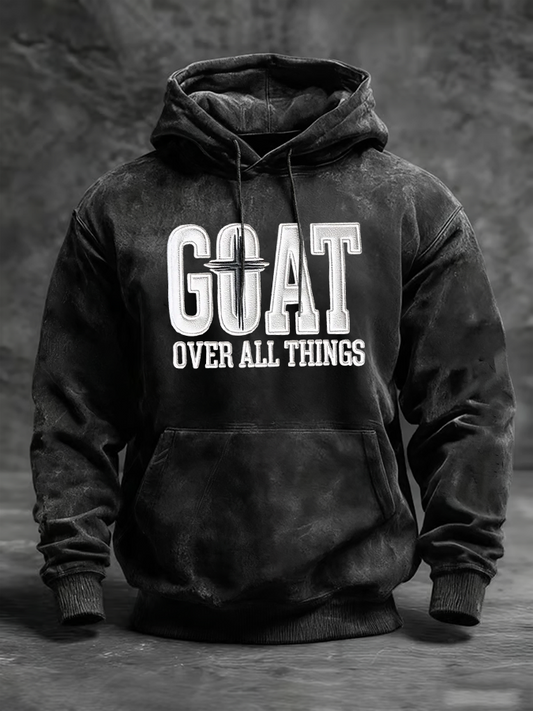 Men's GOAT Print Oversized Drop-Shoulder Hoodie with Pockets