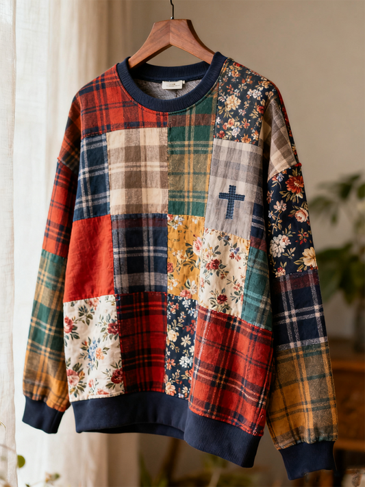 Women's Faith Patchwork Print Regular Sweatshirt