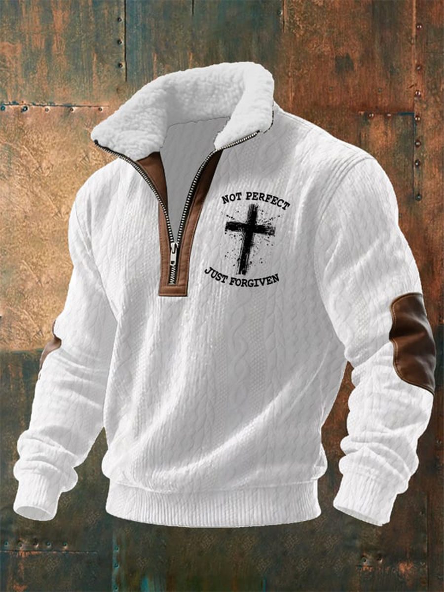 Men'S Casual Faith Jacquard Zipper Fur Collar Long Sleeve Sweatshirt