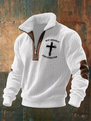 Men'S Casual Faith Jacquard Zipper Fur Collar Long Sleeve Sweatshirt