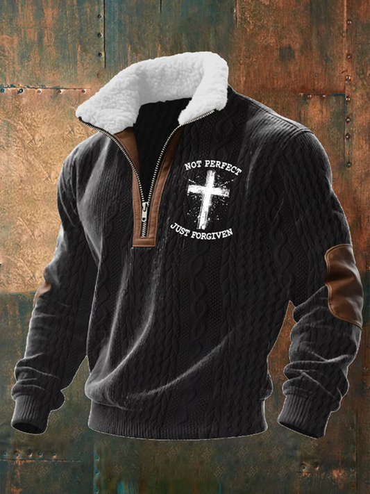 Men'S Casual Faith Jacquard Zipper Fur Collar Long Sleeve Sweatshirt