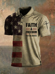 Men's Casual Faith and Freedom Pray for America Cross Short Sleeve Top