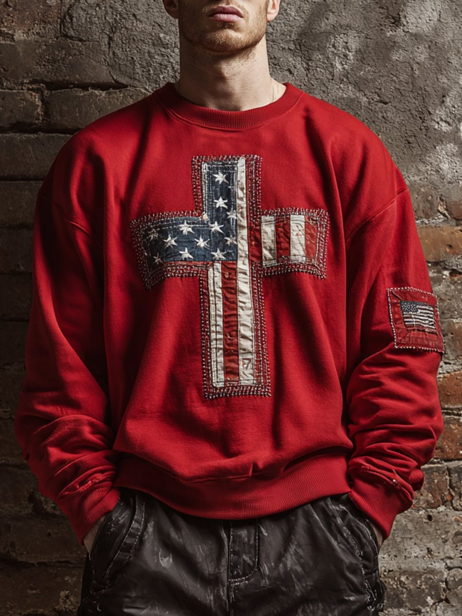 Men's Faith Cross Flag Crew Neck Sweatshirt