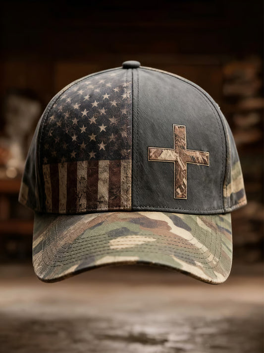 Unisex Faith Cross American Flag Print Hat