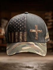 Unisex Faith Cross American Flag Print Hat
