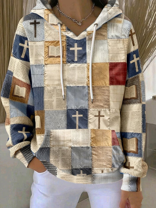 Women's Patchwork of Faith Printed Hoodie
