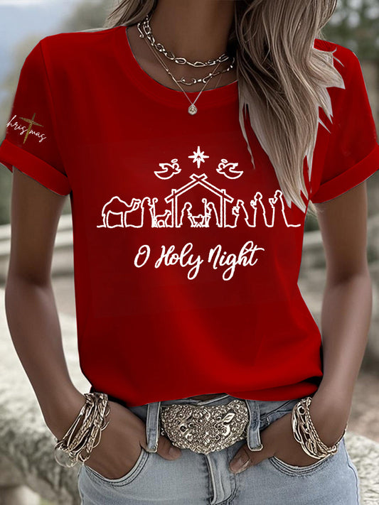 Women's “O Holy Night” Print Short Sleeve T-Shirt