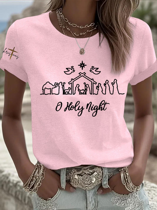 Women's “O Holy Night” Print Short Sleeve T-Shirt