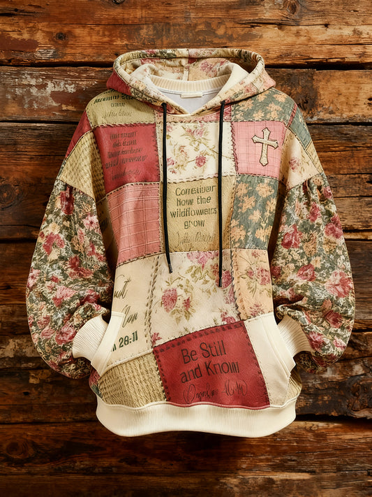 Women's Retro floral  Faith Cross Printed Hoodie
