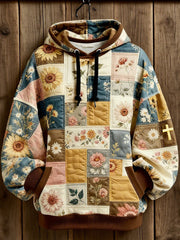 Women's Retro floral Faith Cross Printed Hoodie