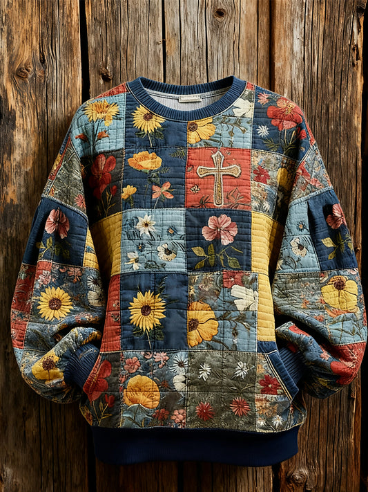 Women's Retro floral Faith Cross Printed Hoodie