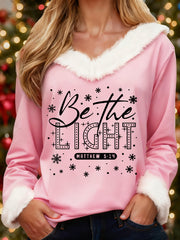 Women's Merry Christmas  Be The Light  Cross Print Casual Fur-Collar Top