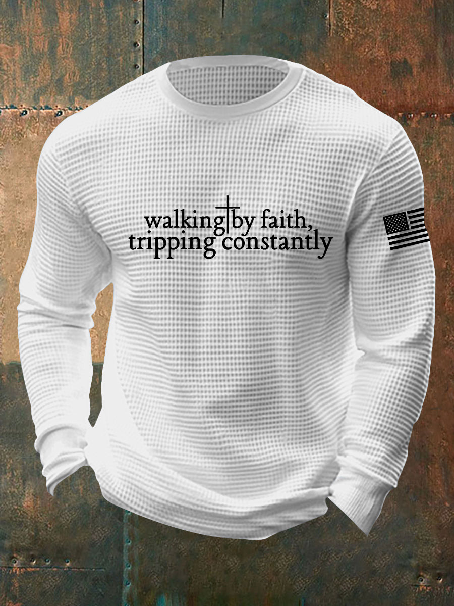 Men's Walking by Faith Tripping Constantly Cross Waffle Long Sleeve T-Shirt