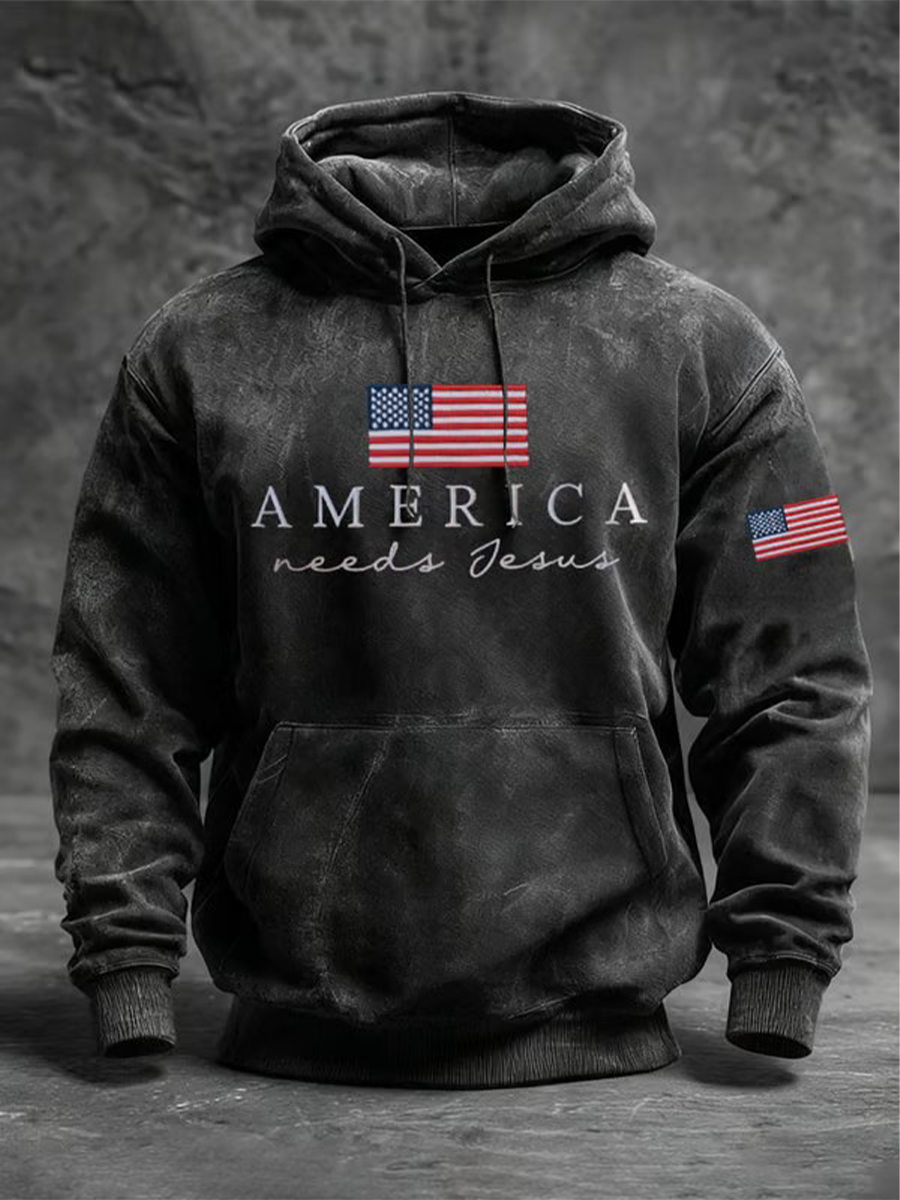 Men's America needs jesus Oversized Drop-Shoulder Hoodie with Pockets