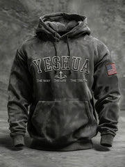 Men's Yeshua Cross Oversized Drop-Shoulder Hoodie with Pockets
