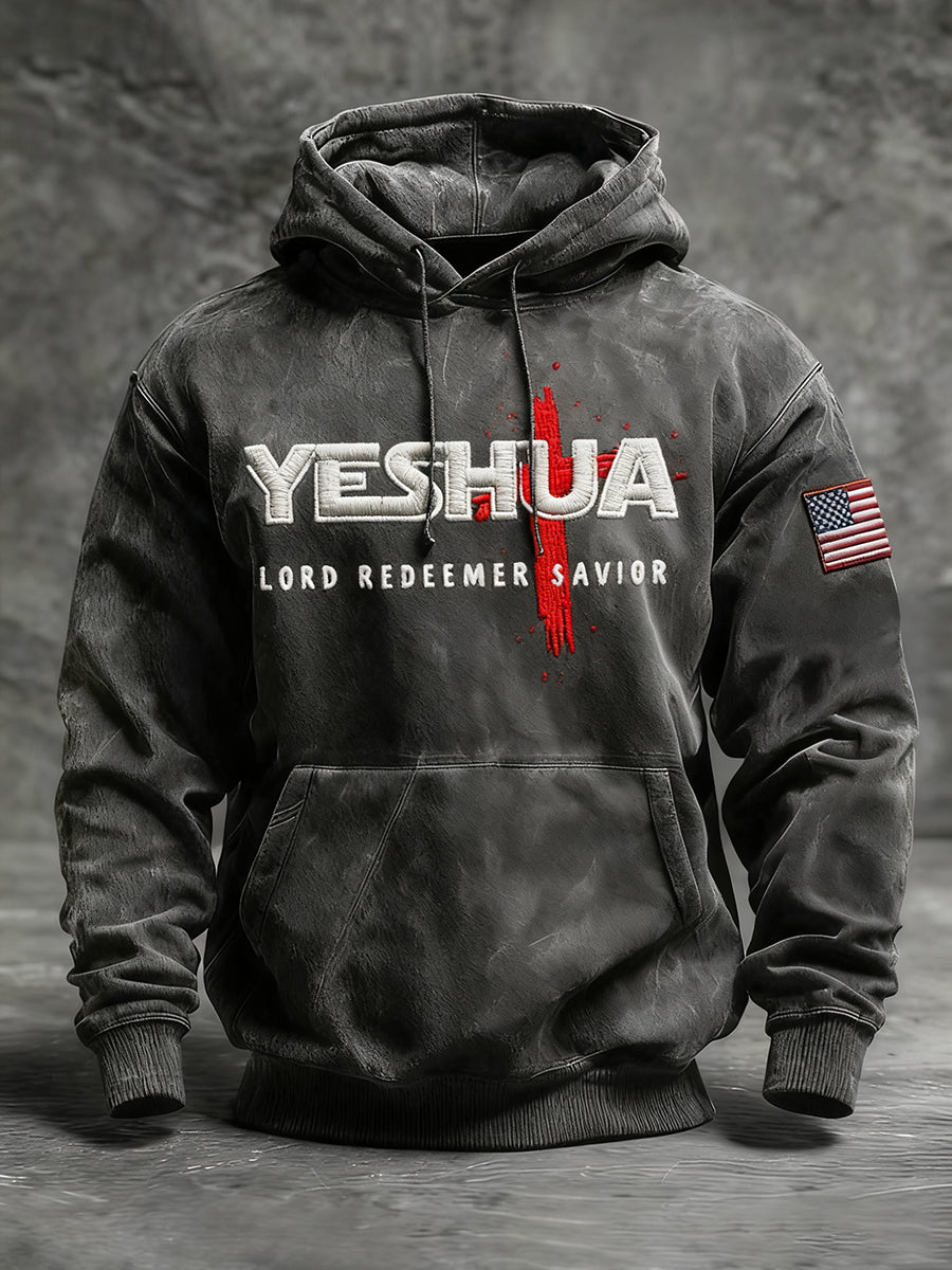Men's Yeshua Cross Oversized Drop-Shoulder Hoodie with Pockets