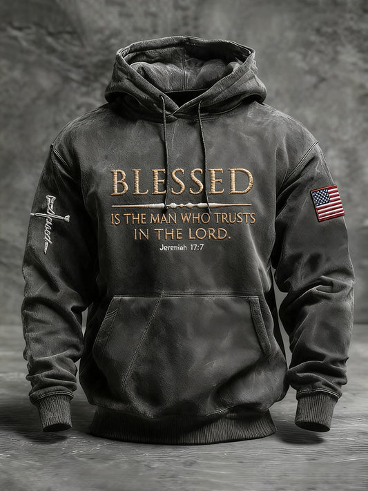 Men's Blessed Cross Oversized Drop-Shoulder Hoodie with Pockets