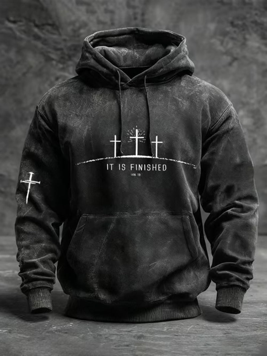 Men's It Is Finished Printed Casual Hoodie
