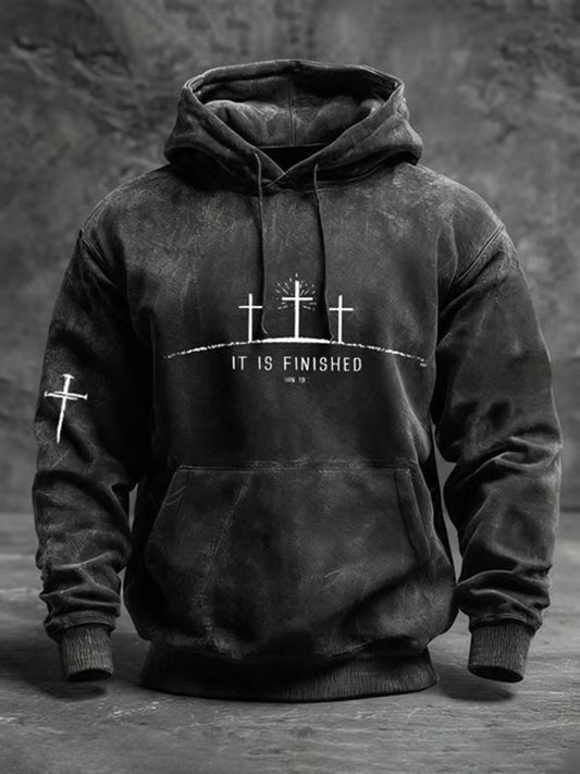 Men's It Is Finished Printed Casual Hoodie