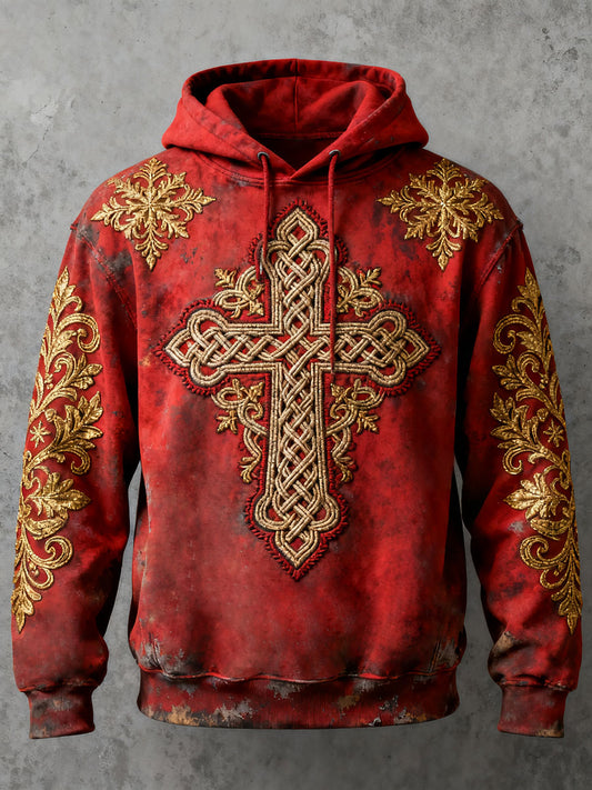 Men's Cross Print Casual Hoodie