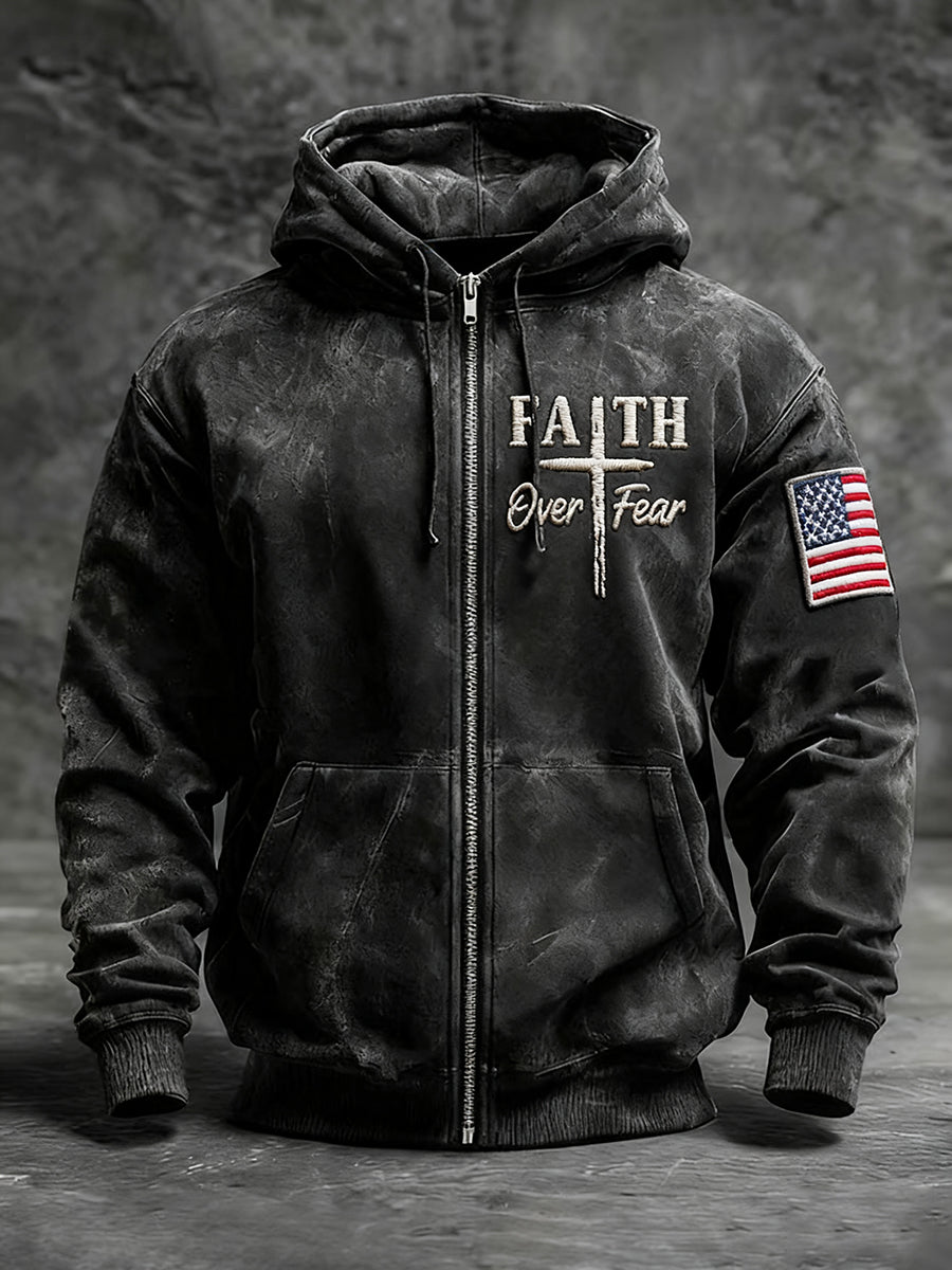 Men's Faith Over Fear Cross Zip-Up Hoodie