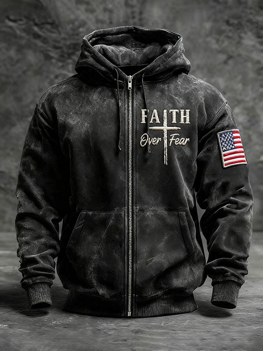 Men's Faith Over Fear Cross Zip-Up Hoodie