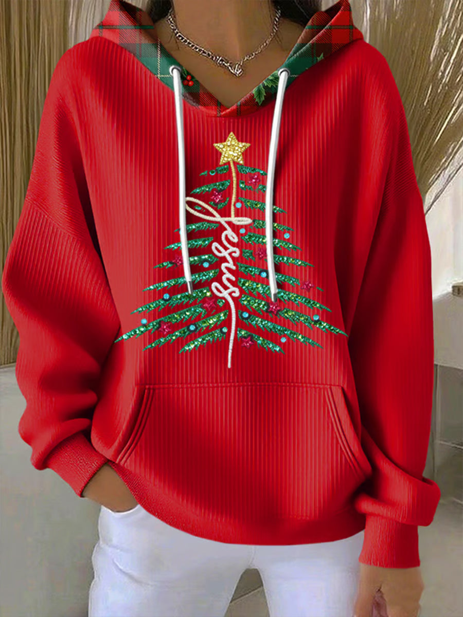 Women's  Jesus Christmas Tree Print Hoodie