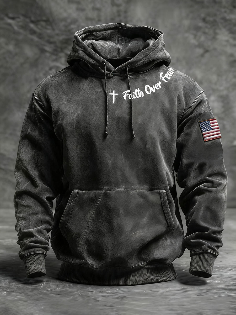 Men's Faith Over Fear Cross Oversized Drop-Shoulder Hoodie with Pockets