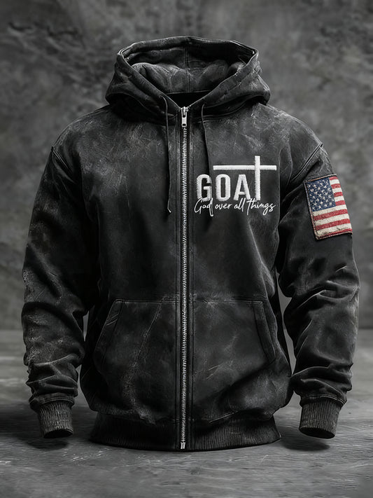 Men's Goat God Over All Things Cross Zip-Up Hoodie