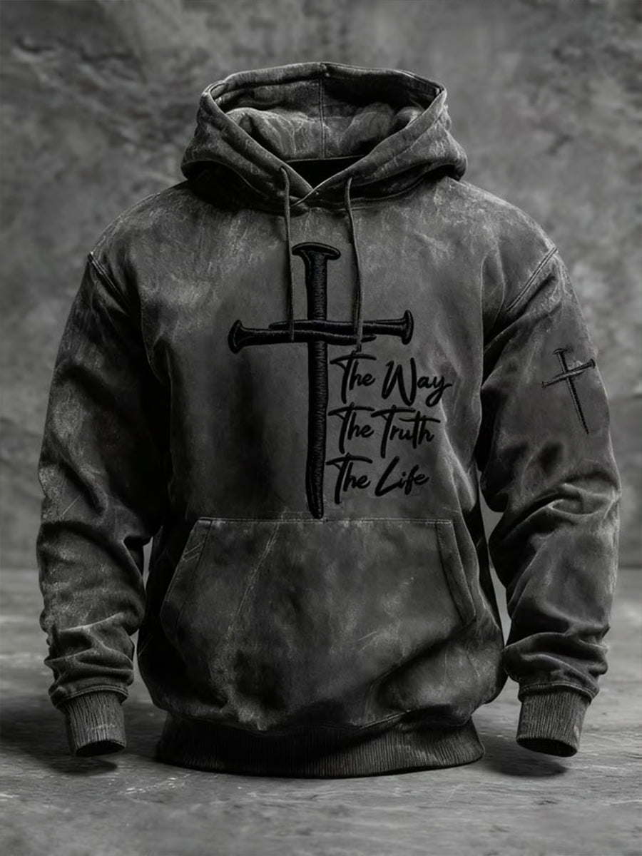 Men's The Way The Truth The Life Faith Cross Printed Hoodie with Pockets