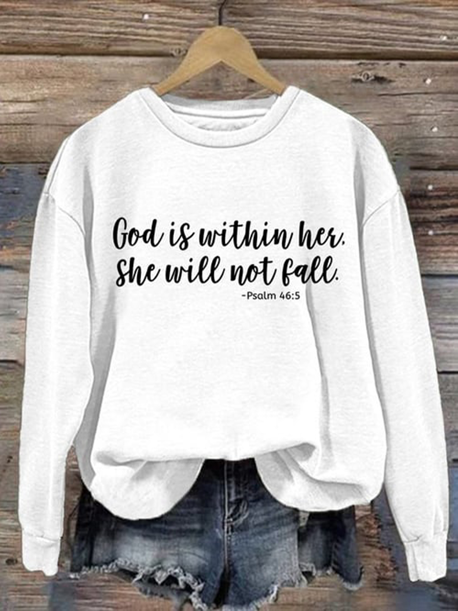 Women's God Is Within Her She Will Not Fall Printed Casual Sweatshirt