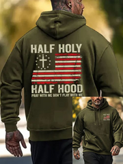Men's Half Hood Half Holy Pray With Me Don't Play With Me Printed Hoodie