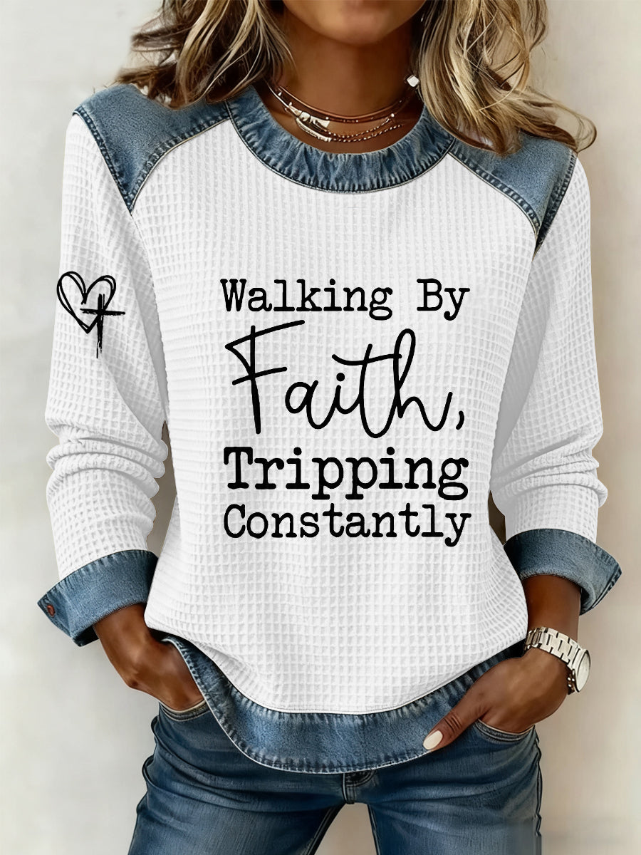 Women's Walking by Faith Tripping Constantly Cross Sweatshirt